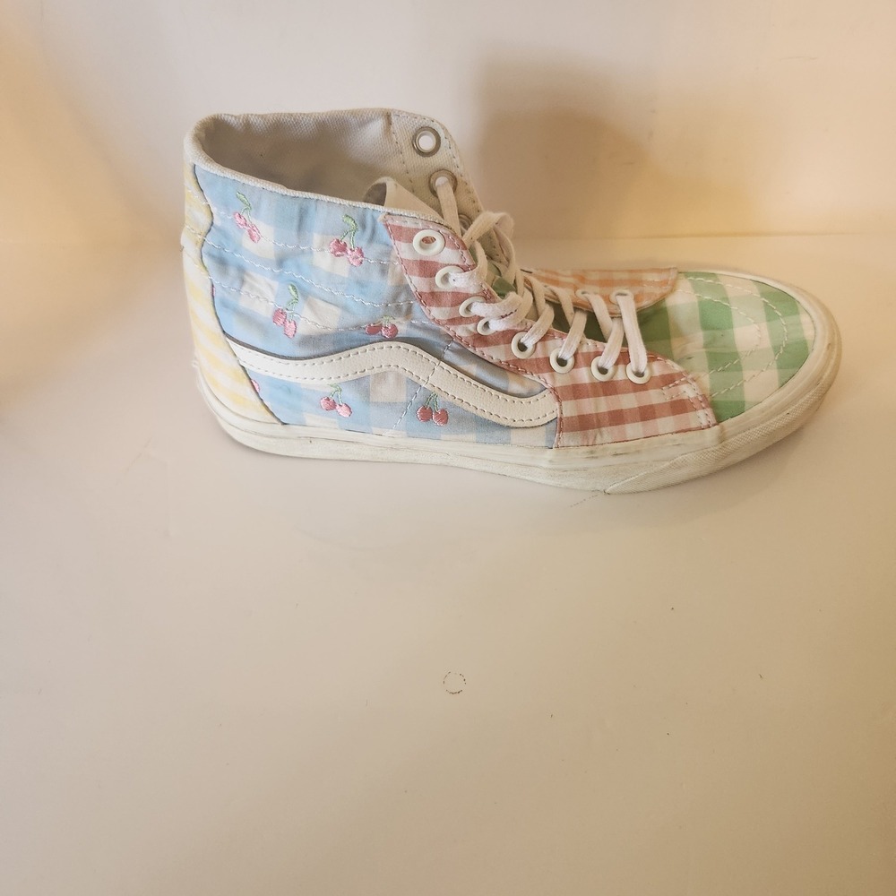 Vans Sk8-Hi Gingham Patchwork Pastel Multi Color High Top Sneakers Womens 8.5